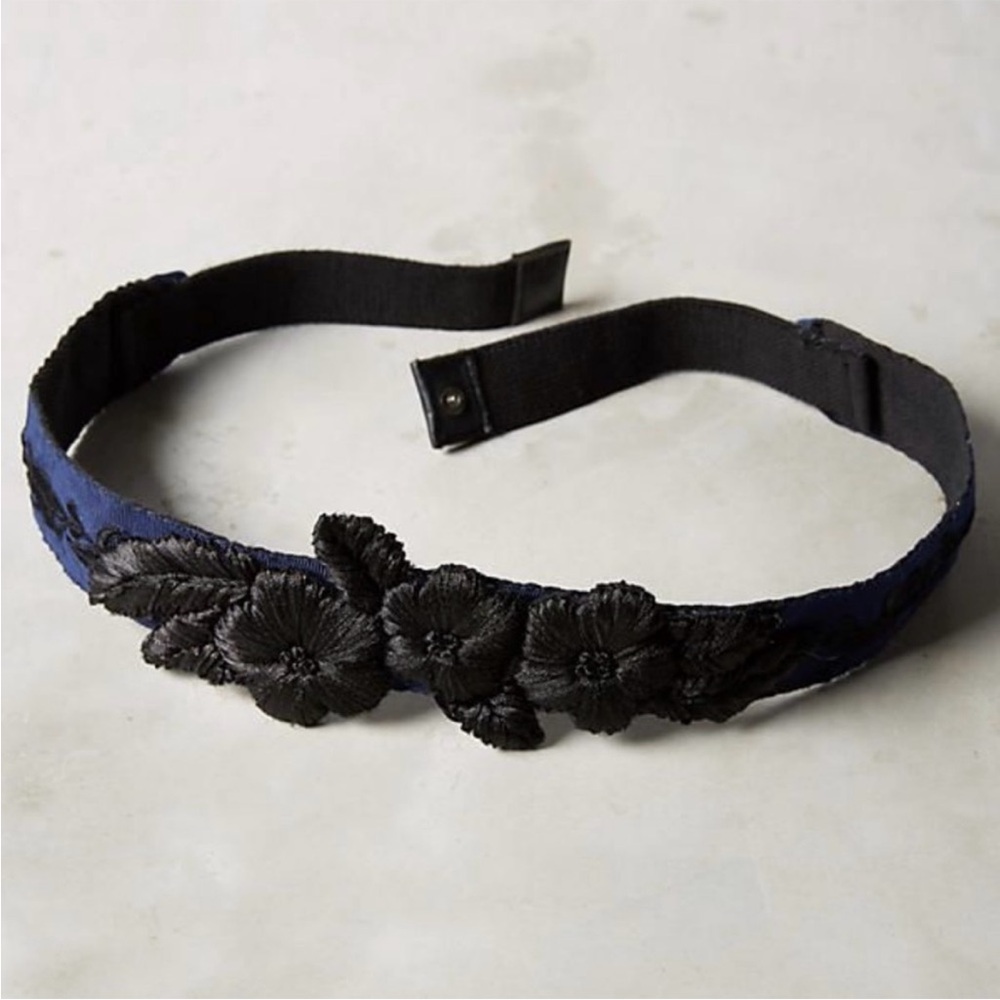 Anthropologie Black and Blue Floral Belt